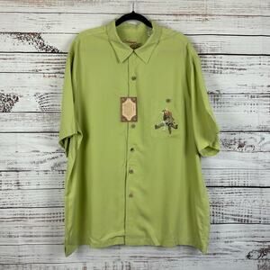 Men's NWT Caribbean Roundtree & Yorke Green Tropical Parrot Island Button Up XL